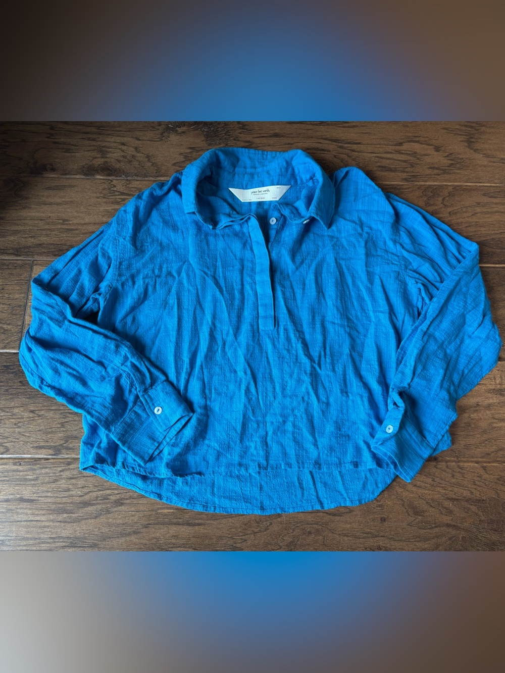 Peace Love World Bright Blue Button-Front Relaxed Shirt